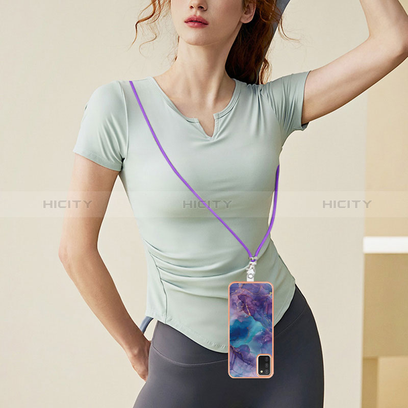 Custodia Silicone Gel Morbida Fantasia Modello Cover con Cinghia Cordino Mano YB7 per Samsung Galaxy A03s