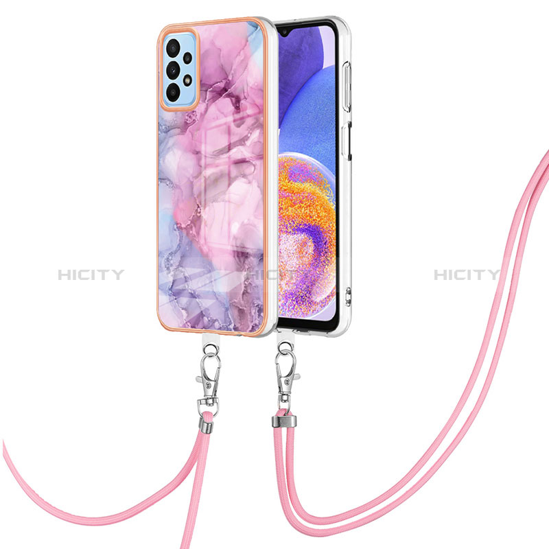 Custodia Silicone Gel Morbida Fantasia Modello Cover con Cinghia Cordino Mano YB7 per Samsung Galaxy A23 5G Lavanda