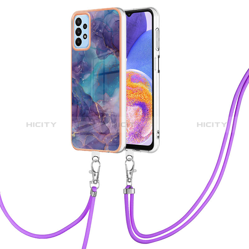 Custodia Silicone Gel Morbida Fantasia Modello Cover con Cinghia Cordino Mano YB7 per Samsung Galaxy A73 5G Viola