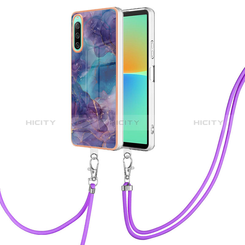 Custodia Silicone Gel Morbida Fantasia Modello Cover con Cinghia Cordino Mano YB7 per Sony Xperia 10 IV Viola