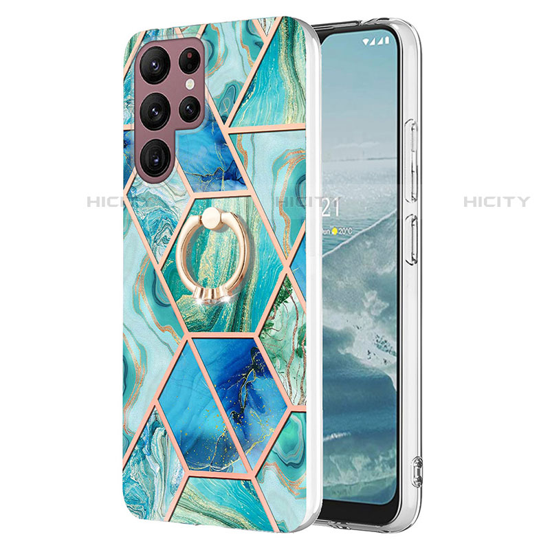 Custodia Silicone Gel Morbida Fantasia Modello Cover Y13B per Samsung Galaxy S21 Ultra 5G Blu