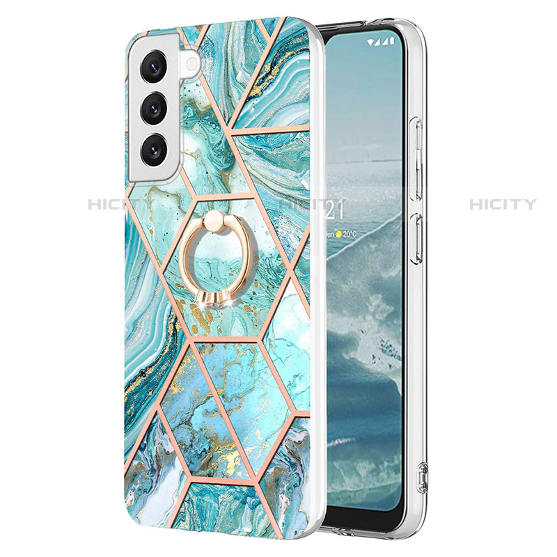 Custodia Silicone Gel Morbida Fantasia Modello Cover Y13B per Samsung Galaxy S22 Plus 5G Ciano