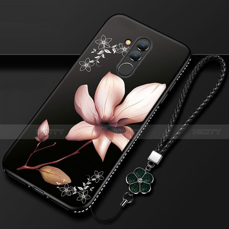 Custodia Silicone Gel Morbida Fiori Cover H02 per Huawei Mate 20 Lite Nero