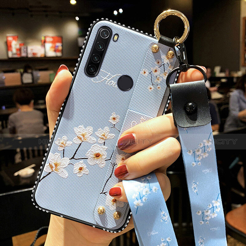 Custodia Silicone Gel Morbida Fiori Cover K02 per Xiaomi Redmi Note 8T Cielo Blu