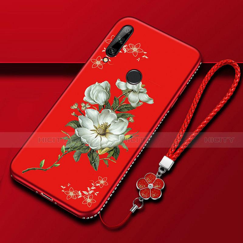 Custodia Silicone Gel Morbida Fiori Cover per Huawei Enjoy 10 Plus Rosso