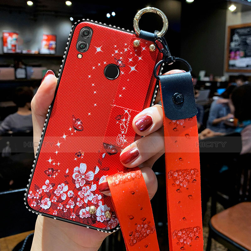 Custodia Silicone Gel Morbida Fiori Cover per Huawei Honor 10 Lite Rosso