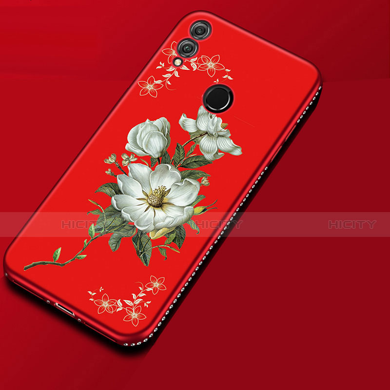 Custodia Silicone Gel Morbida Fiori Cover per Huawei Honor 8X Rosso