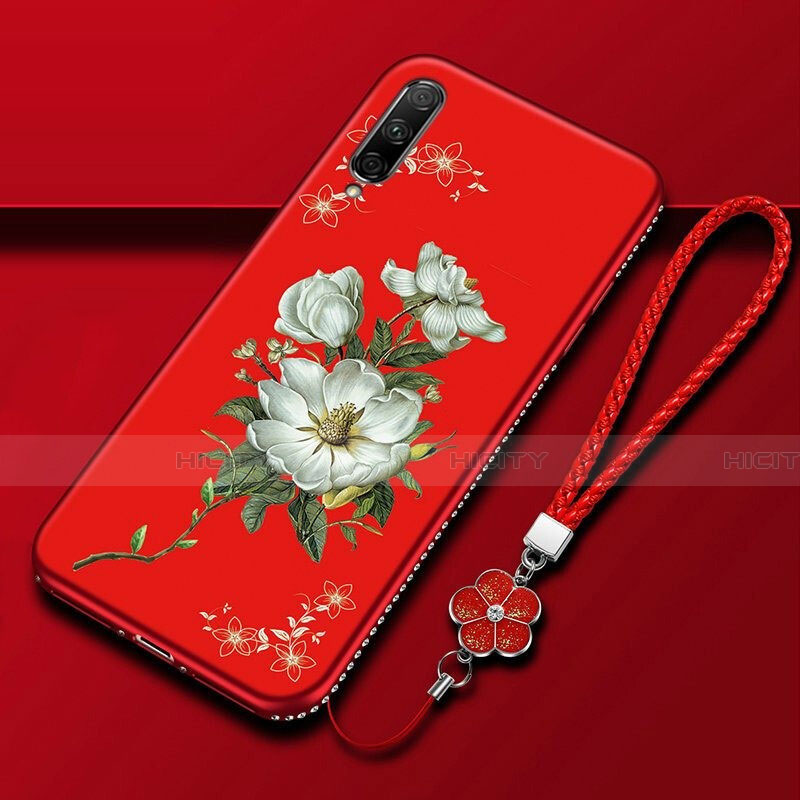 Custodia Silicone Gel Morbida Fiori Cover per Huawei Honor 9X Pro Rosso