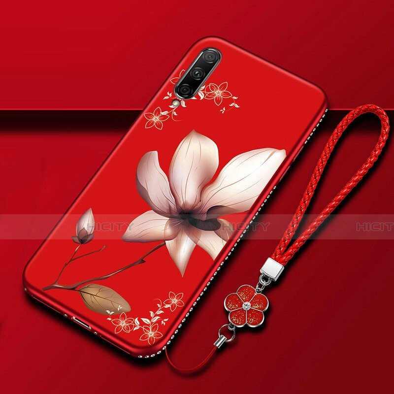 Custodia Silicone Gel Morbida Fiori Cover per Huawei Honor 9X Pro Rosso Rosa