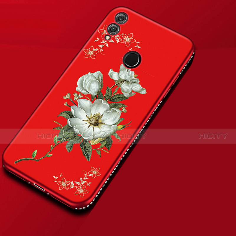 Custodia Silicone Gel Morbida Fiori Cover per Huawei Honor V10 Lite Rosso