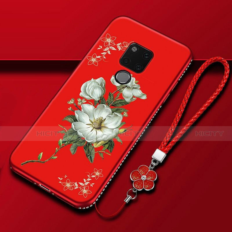 Custodia Silicone Gel Morbida Fiori Cover per Huawei Mate 20 X 5G Rosso