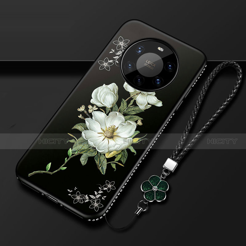 Custodia Silicone Gel Morbida Fiori Cover per Huawei Mate 40 Pro+ Plus Nero