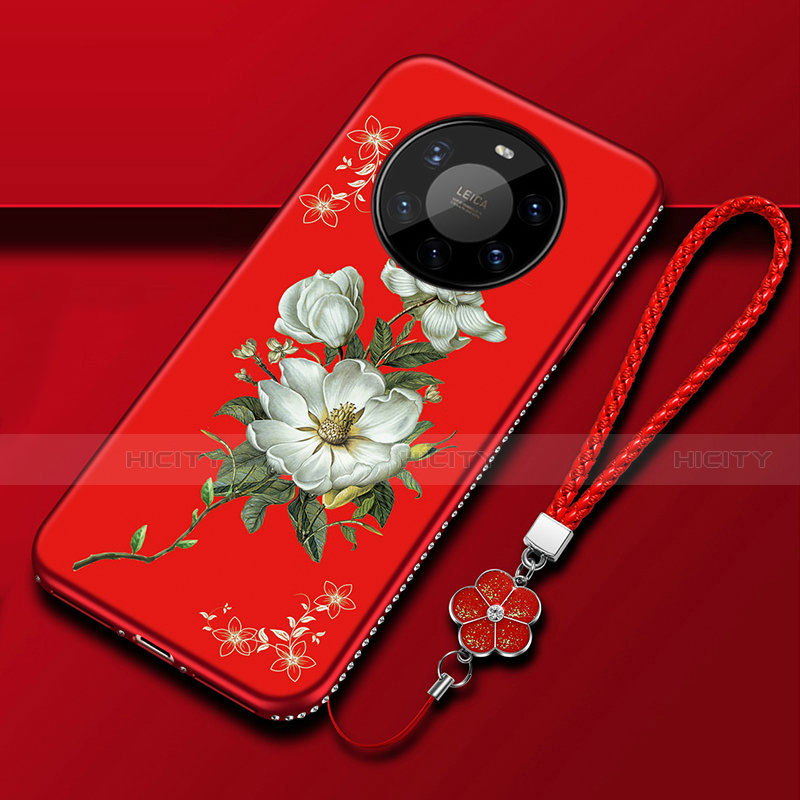 Custodia Silicone Gel Morbida Fiori Cover per Huawei Mate 40 Pro+ Plus Rosso