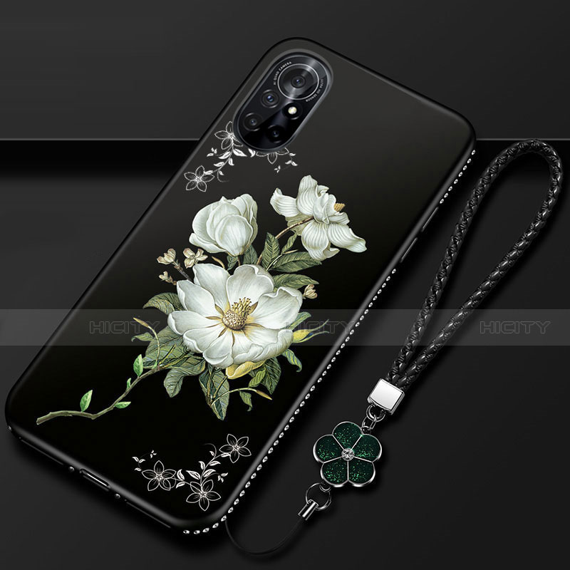 Custodia Silicone Gel Morbida Fiori Cover per Huawei Nova 8 5G Nero