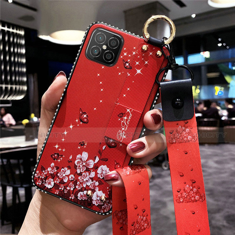 Custodia Silicone Gel Morbida Fiori Cover per Huawei Nova 8 SE 5G Rosso