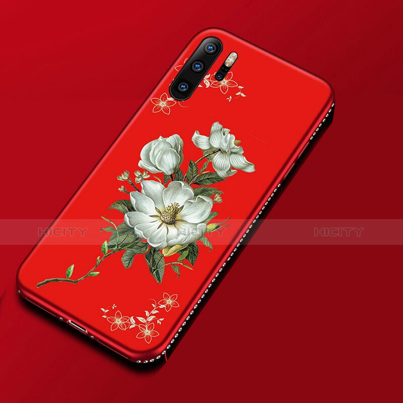 Custodia Silicone Gel Morbida Fiori Cover per Huawei P30 Pro Rosso Rosa