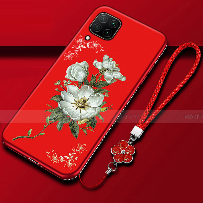 Custodia Silicone Gel Morbida Fiori Cover per Huawei P40 Lite Rosso