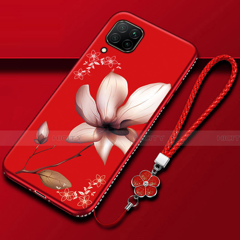 Custodia Silicone Gel Morbida Fiori Cover per Huawei P40 Lite Rosso Rosa