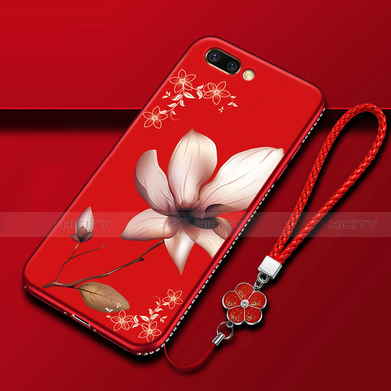 Custodia Silicone Gel Morbida Fiori Cover per Oppo A12e Rosso Rosa