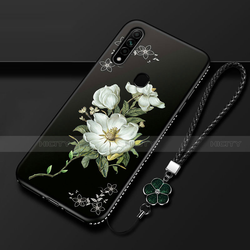 Custodia Silicone Gel Morbida Fiori Cover per Oppo A8 Bianco