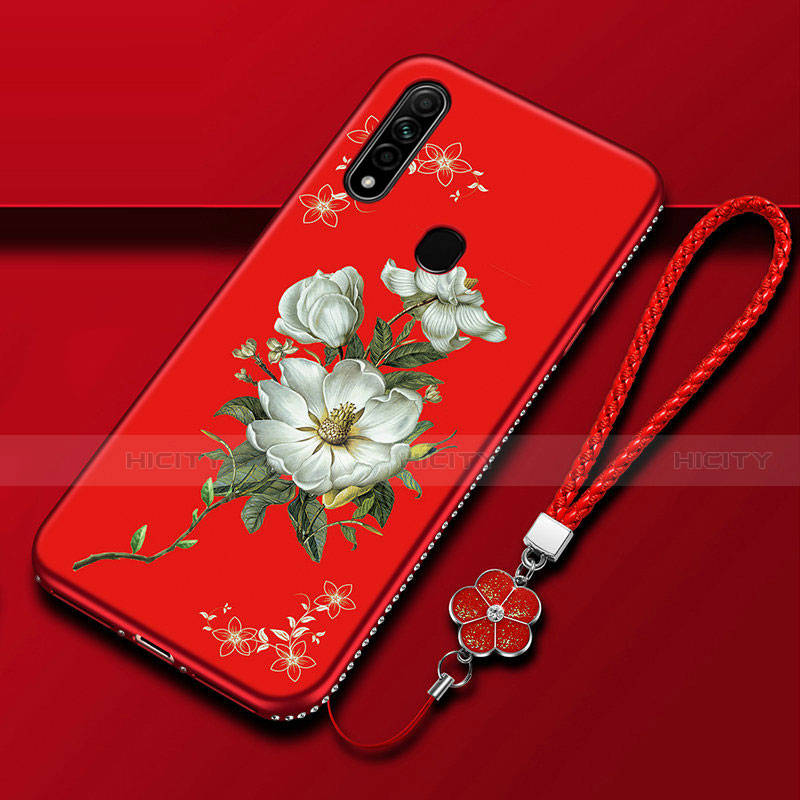 Custodia Silicone Gel Morbida Fiori Cover per Oppo A8 Rosso