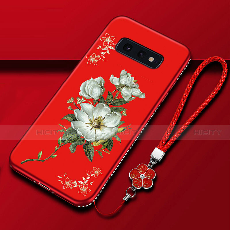 Custodia Silicone Gel Morbida Fiori Cover per Samsung Galaxy S10e Rosso