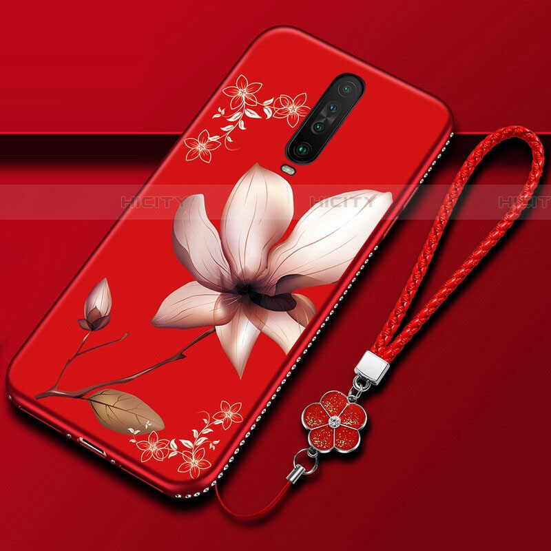 Custodia Silicone Gel Morbida Fiori Cover per Xiaomi Redmi K30 4G Rosso Rosa