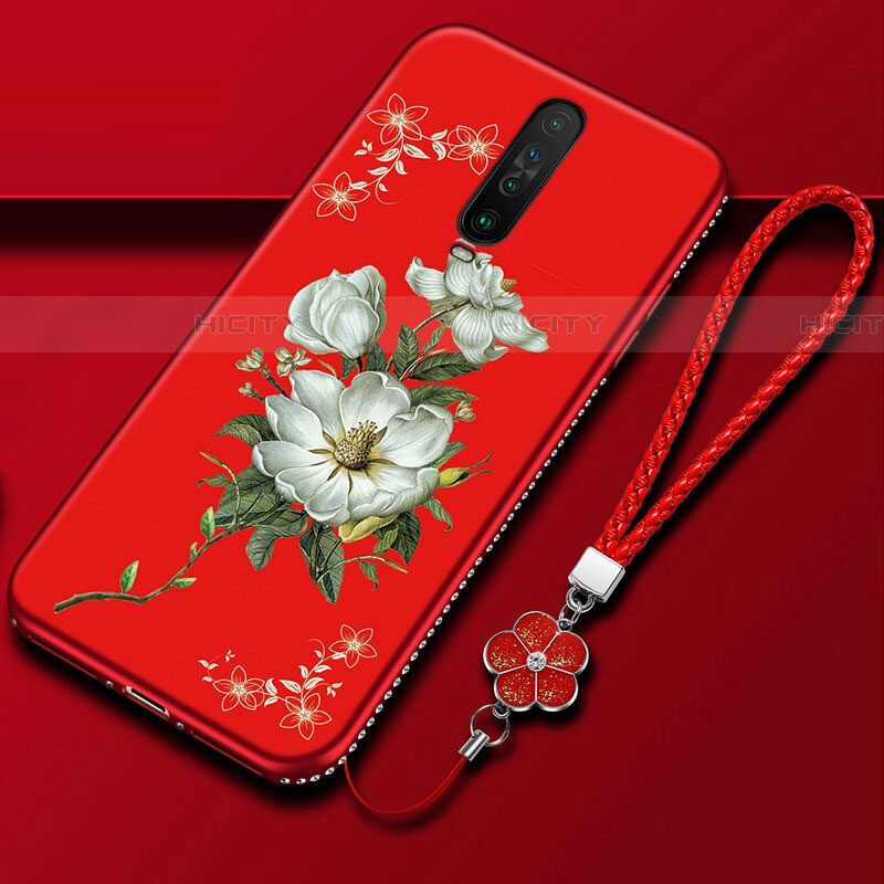Custodia Silicone Gel Morbida Fiori Cover per Xiaomi Redmi K30i 5G Rosso