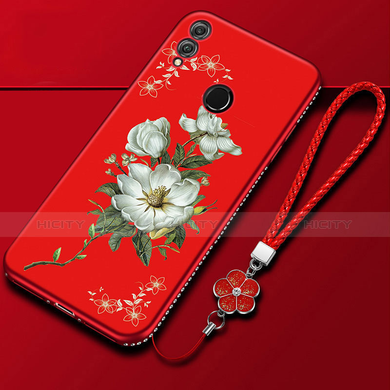 Custodia Silicone Gel Morbida Fiori Cover S01 per Huawei Honor 10 Lite Rosso