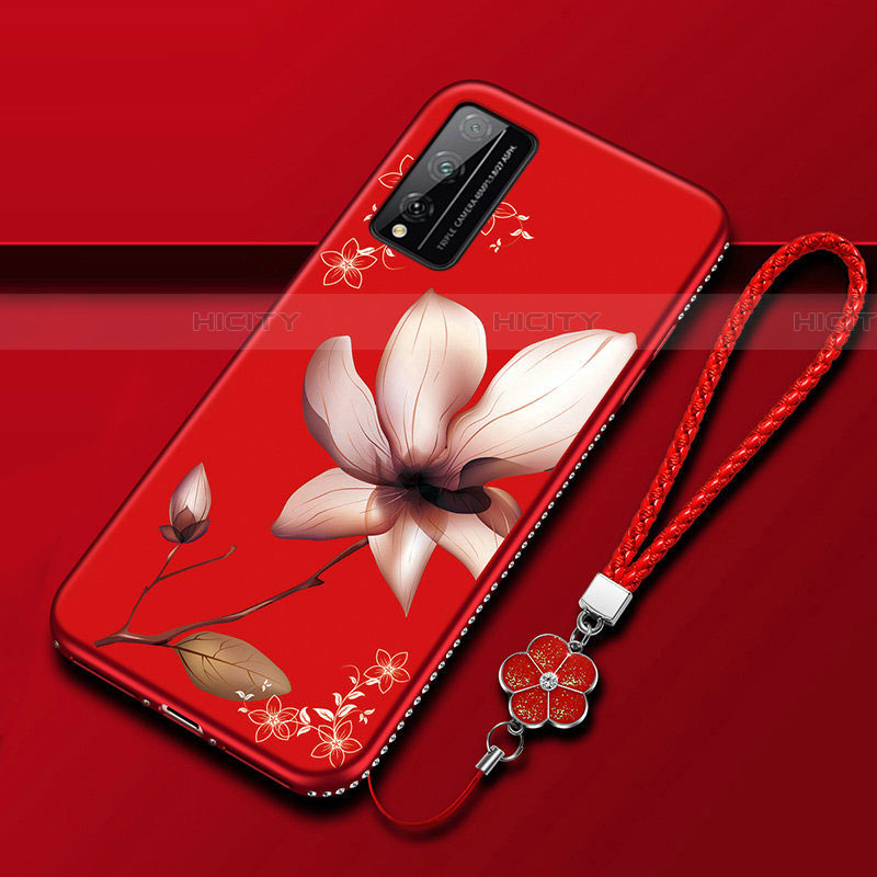 Custodia Silicone Gel Morbida Fiori Cover S01 per Huawei Honor Play4T Pro Rosso Rosa