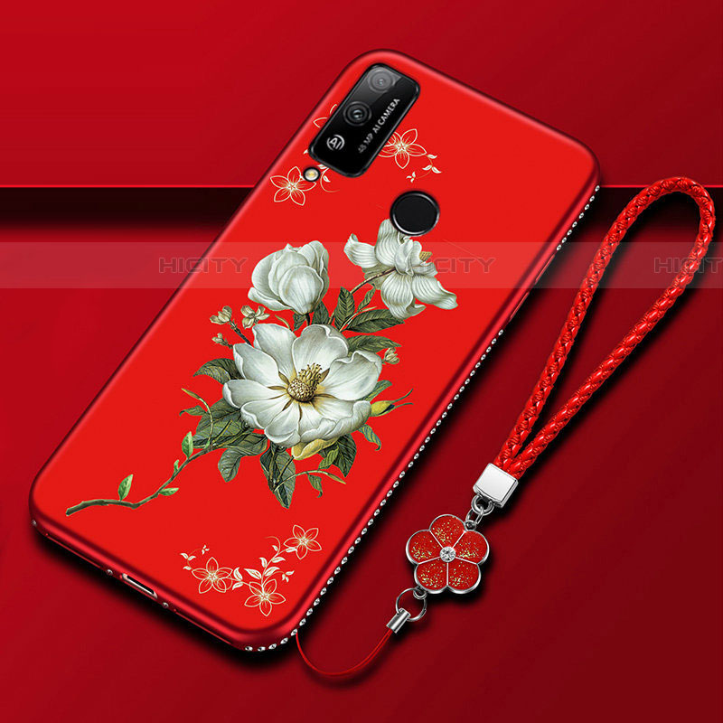 Custodia Silicone Gel Morbida Fiori Cover S01 per Huawei Honor Play4T Rosso