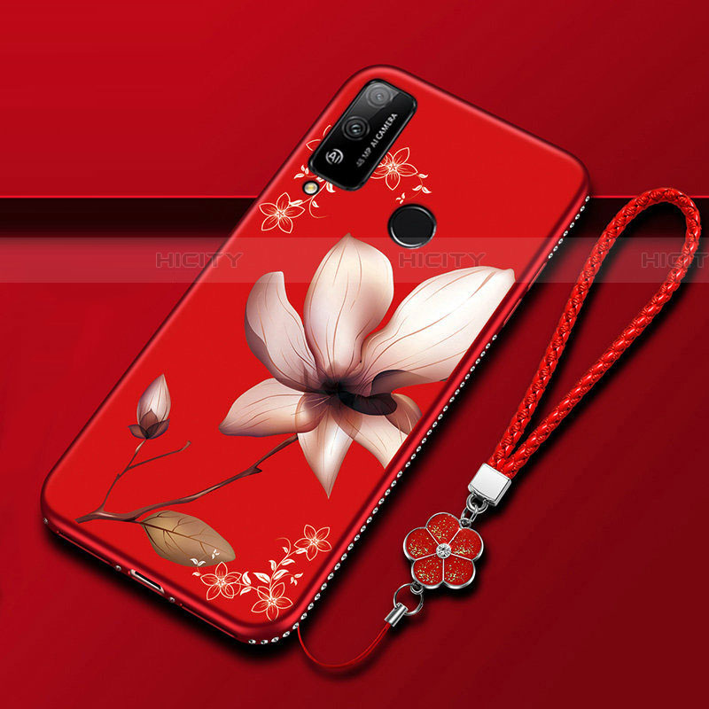 Custodia Silicone Gel Morbida Fiori Cover S01 per Huawei Honor Play4T Rosso Rosa