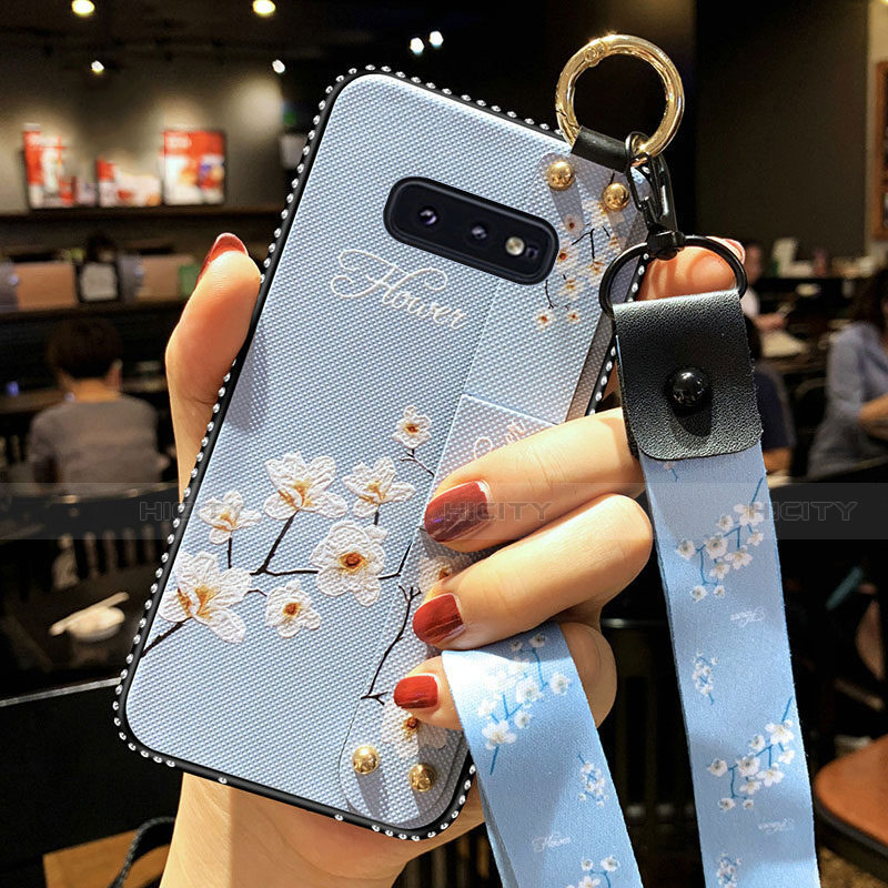 Custodia Silicone Gel Morbida Fiori Cover S01 per Samsung Galaxy S10e Cielo Blu