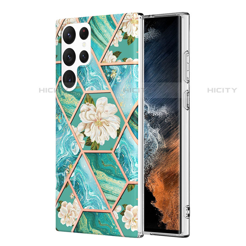 Custodia Silicone Gel Morbida Fiori Cover S01 per Samsung Galaxy S23 Ultra 5G Verde