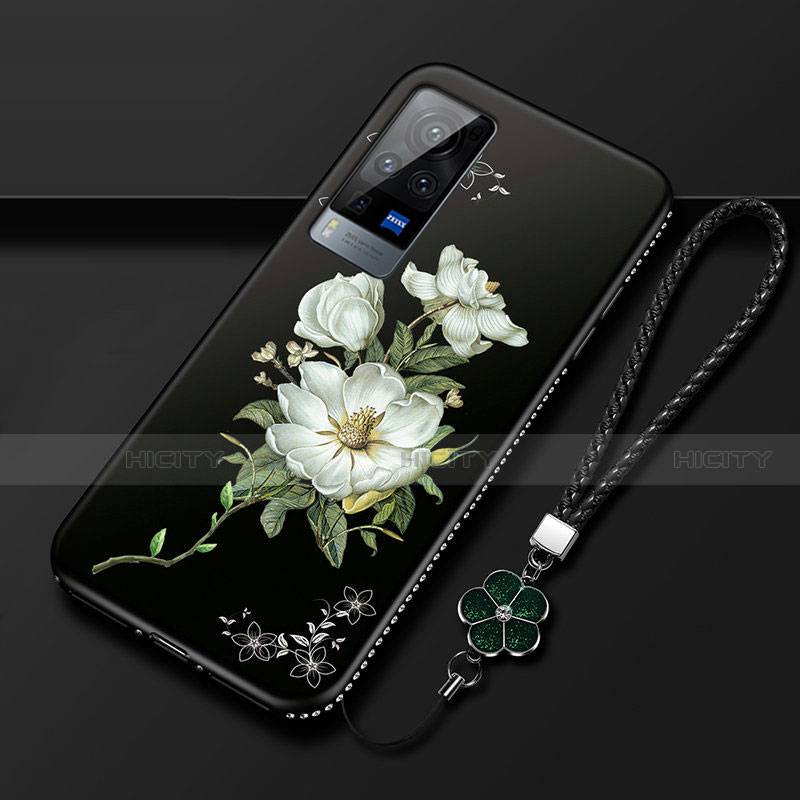 Custodia Silicone Gel Morbida Fiori Cover S01 per Vivo X60 Pro 5G Nero