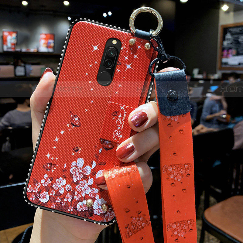 Custodia Silicone Gel Morbida Fiori Cover S01 per Xiaomi Redmi 8 Rosso