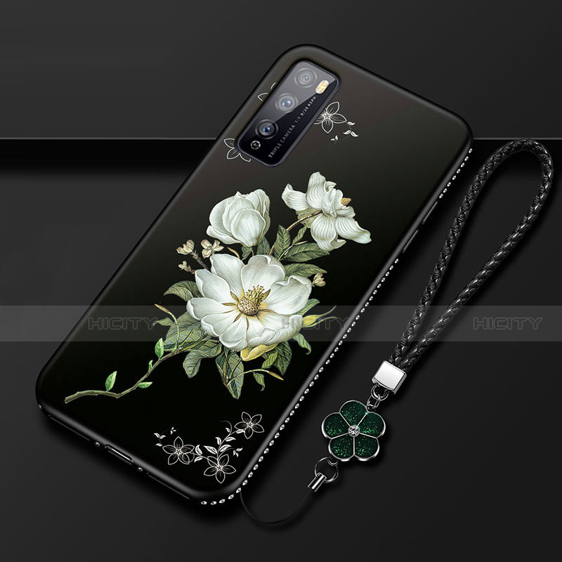 Custodia Silicone Gel Morbida Fiori Cover S02 per Huawei Enjoy 20 Pro 5G Bianco