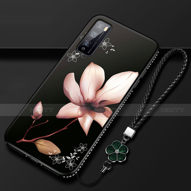 Custodia Silicone Gel Morbida Fiori Cover S02 per Huawei Enjoy 20 Pro 5G Marrone