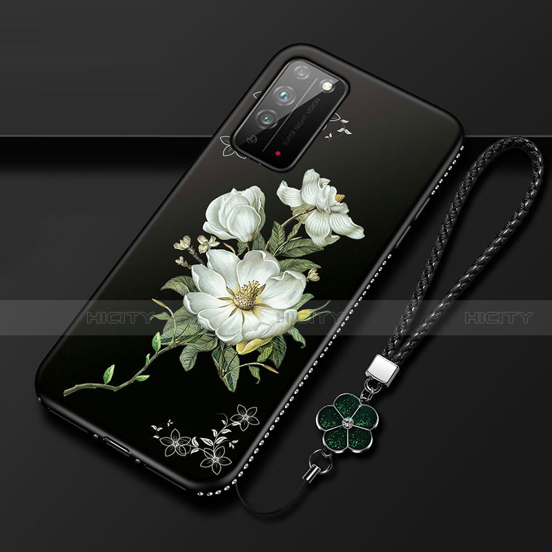 Custodia Silicone Gel Morbida Fiori Cover S02 per Huawei Honor X10 5G Bianco