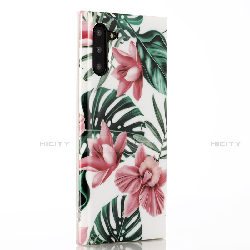 Custodia Silicone Gel Morbida Fiori Cover S02 per Samsung Galaxy Note 10 Rosa Caldo