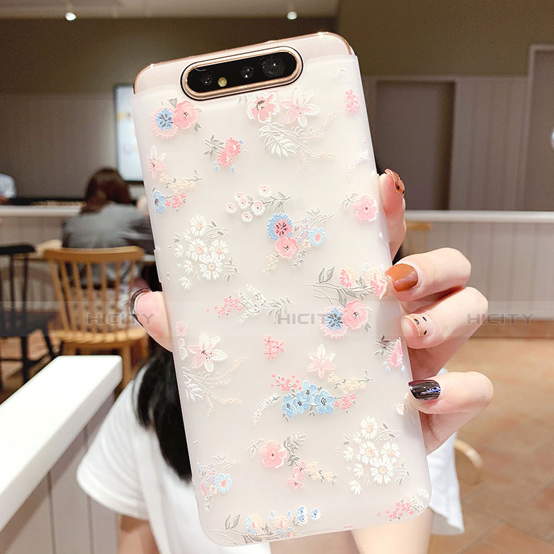 Custodia Silicone Gel Morbida Fiori Cover S03 per Samsung Galaxy A80 Rosa