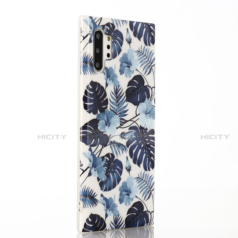 Custodia Silicone Gel Morbida Fiori Cover S03 per Samsung Galaxy Note 10 Plus Blu