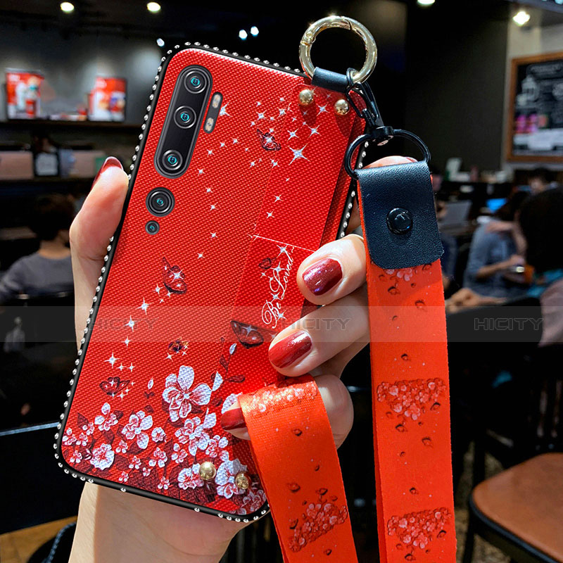 Custodia Silicone Gel Morbida Fiori Cover S03 per Xiaomi Mi Note 10 Rosso