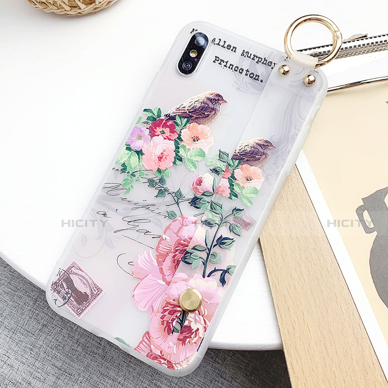 Custodia Silicone Gel Morbida Fiori Cover S05 per Apple iPhone X Oro Rosa