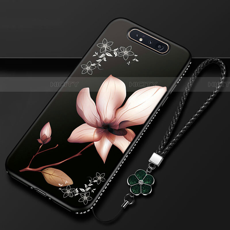 Custodia Silicone Gel Morbida Fiori Cover S06 per Samsung Galaxy A80 Marrone