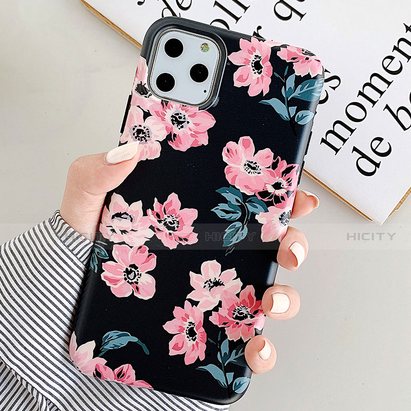 Custodia Silicone Gel Morbida Fiori Cover S08 per Apple iPhone 11 Pro Nero