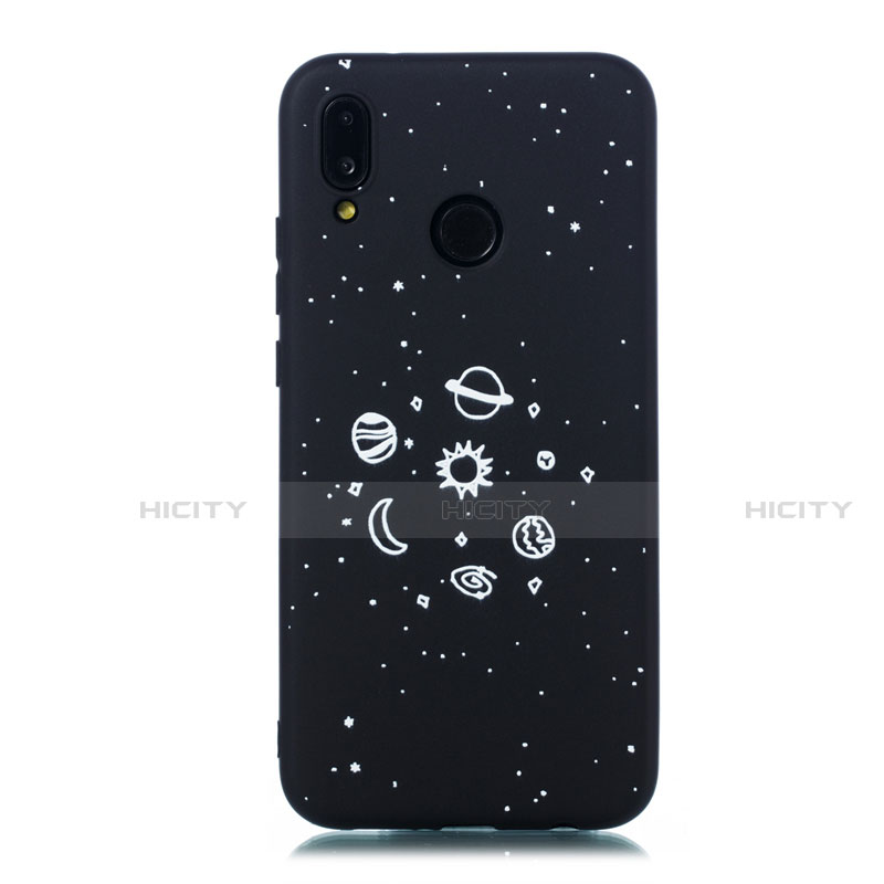 Custodia Silicone Gel Morbida Mistica Luna Stelle Cover per Huawei P20 Lite Nero