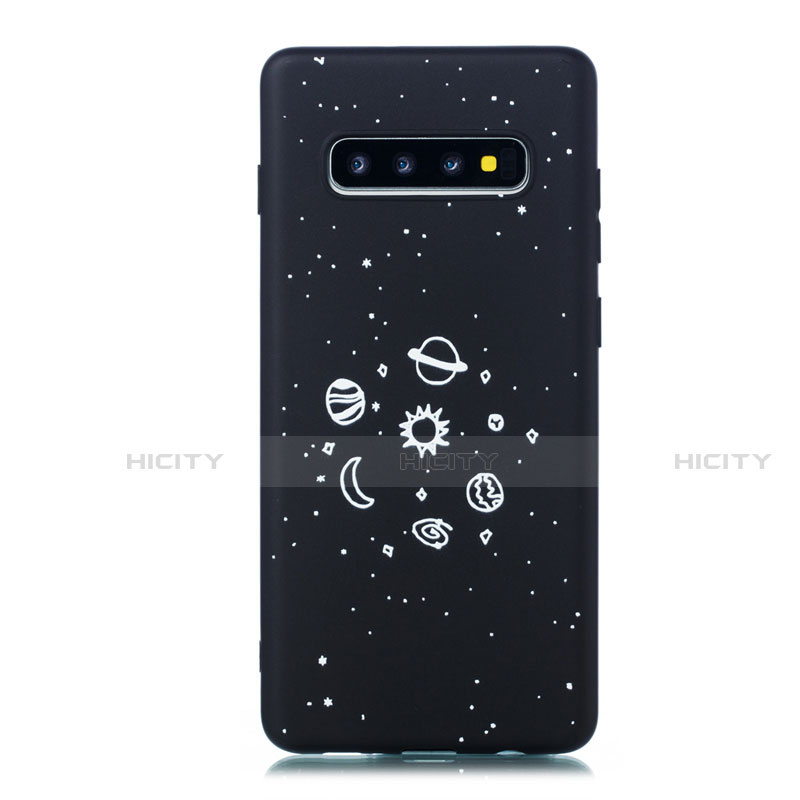 Custodia Silicone Gel Morbida Mistica Luna Stelle Cover per Samsung Galaxy S10 Nero