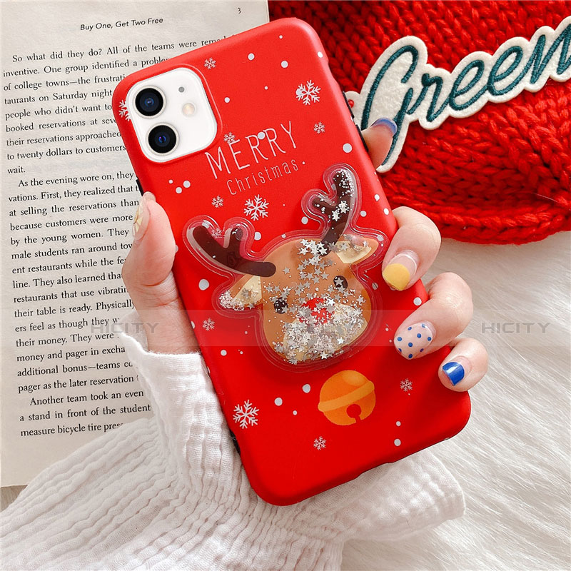 Custodia Silicone Gel Morbida Natale Cover per Apple iPhone 12 Rosso