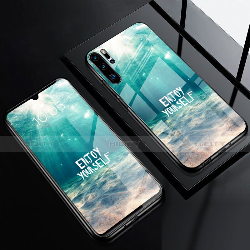 Custodia Silicone Laterale Fantasia Modello Specchio Cover per Huawei P30 Pro Ciano